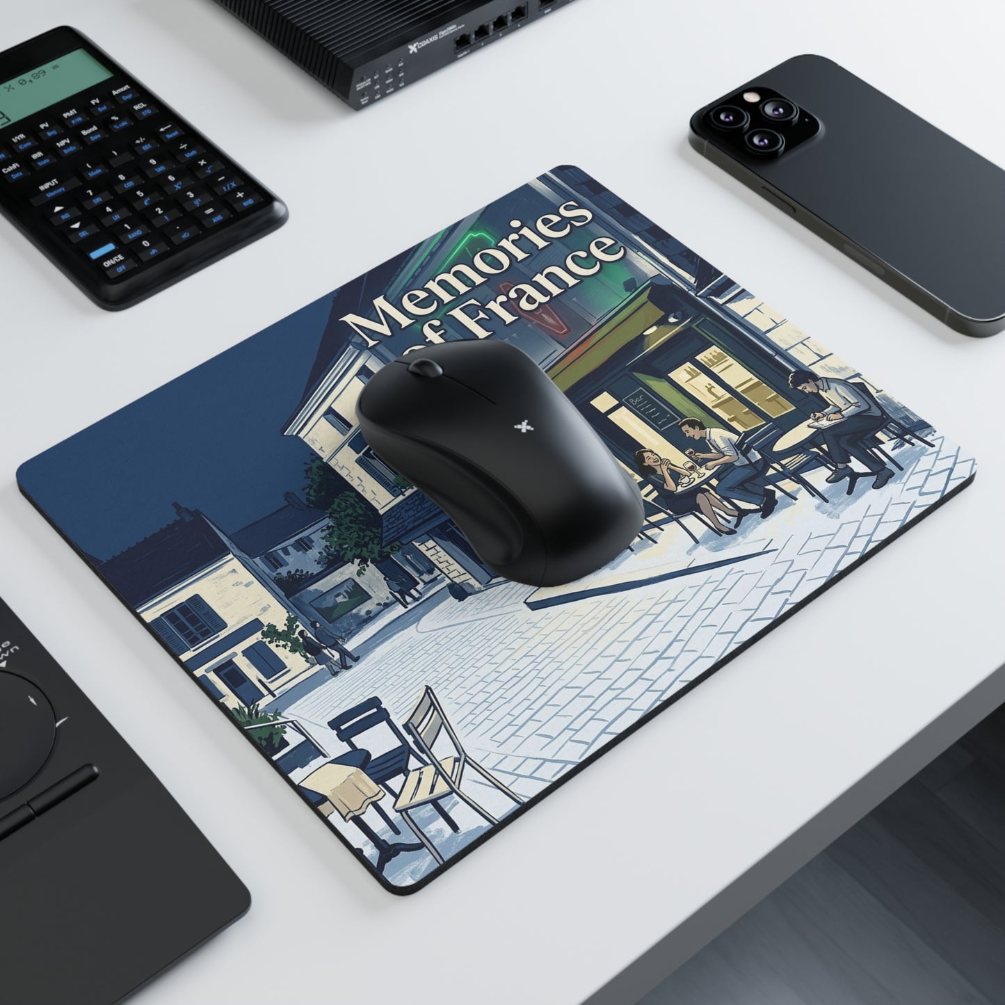 Memories of France Rectangular Mouse Pad | Paris Cafe Illustration