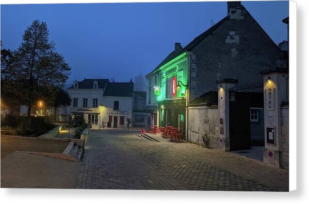 Early Morning at a typical French cafe - Canvas Print