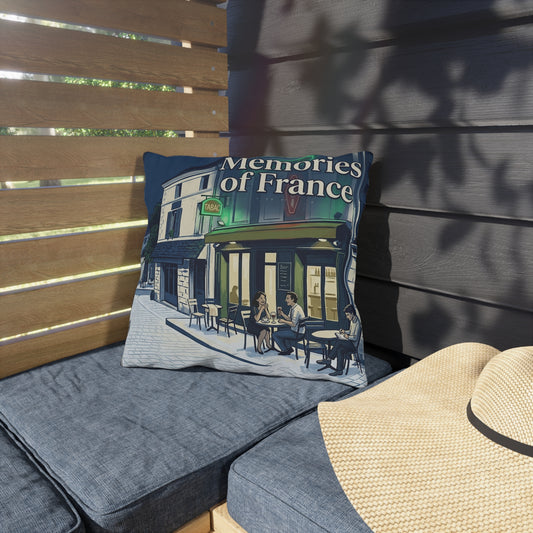 Memories of France Outdoor Pillows | French Cafe Patio Cushion, Bistro Street Scene