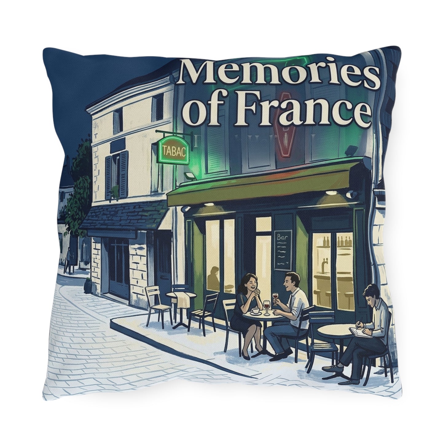 Memories of France Outdoor Pillows | French Cafe Patio Cushion, Bistro Street Scene
