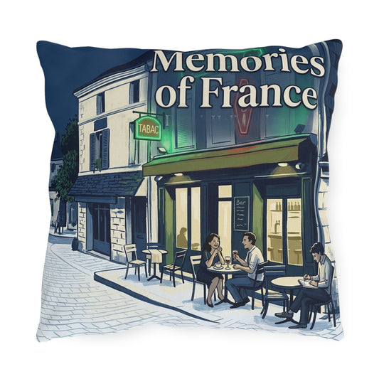 Memories of France Outdoor Pillows | French Cafe Patio Cushion, Bistro Street Scene