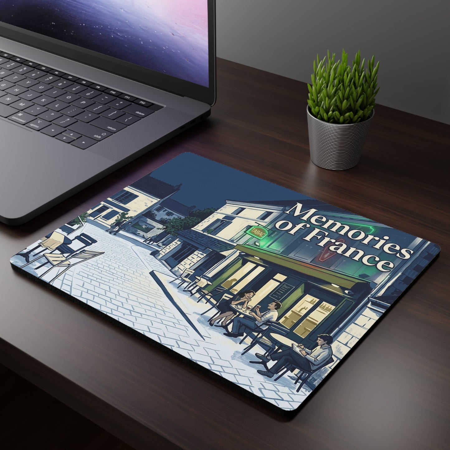 Memories of France Rectangular Mouse Pad | Paris Cafe Illustration