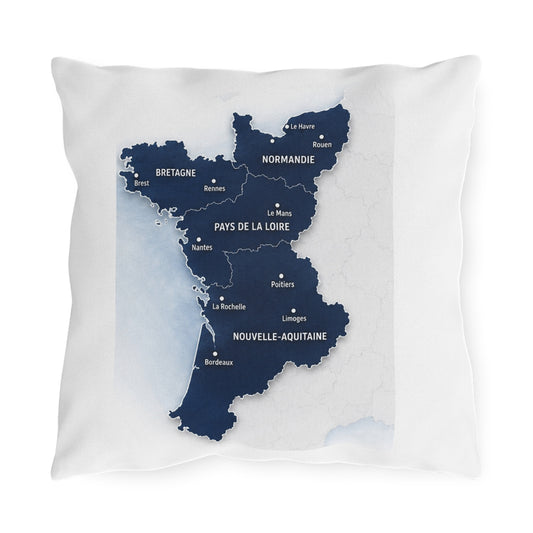 France West Coast Map Pillow | Brittany Normandie Pays de la Loire Nouvelle-Aquitaine