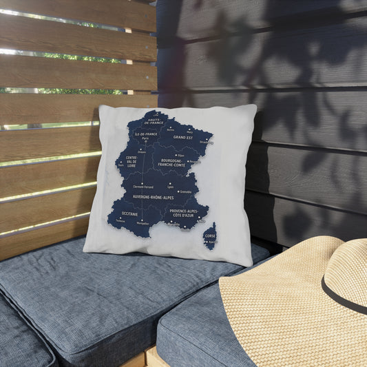France map outdoor pillow | French regions navy map cushion