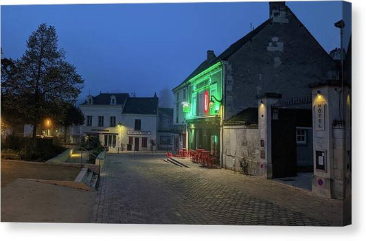 Early Morning at a typical French cafe - Canvas Print